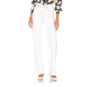 Solid &‎ Striped X Re/Done Beach Jeans White Wide Leg Raw Hem High Rise Size 27